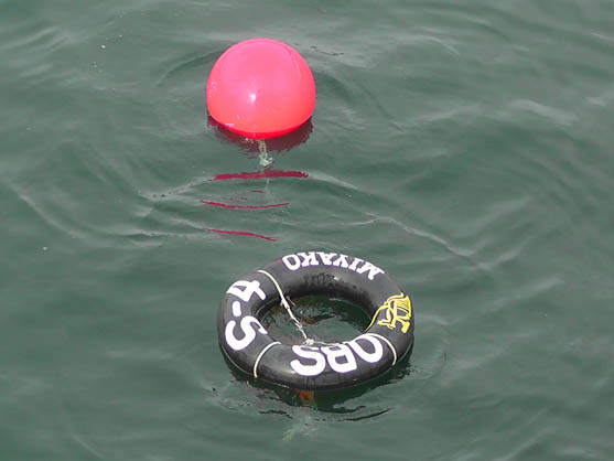 2014年4月21日　チューブブイです。海底ケーブルの先端が結ばれています。ブイに書いてあるS4とは三陸沖北部ルートのことです。