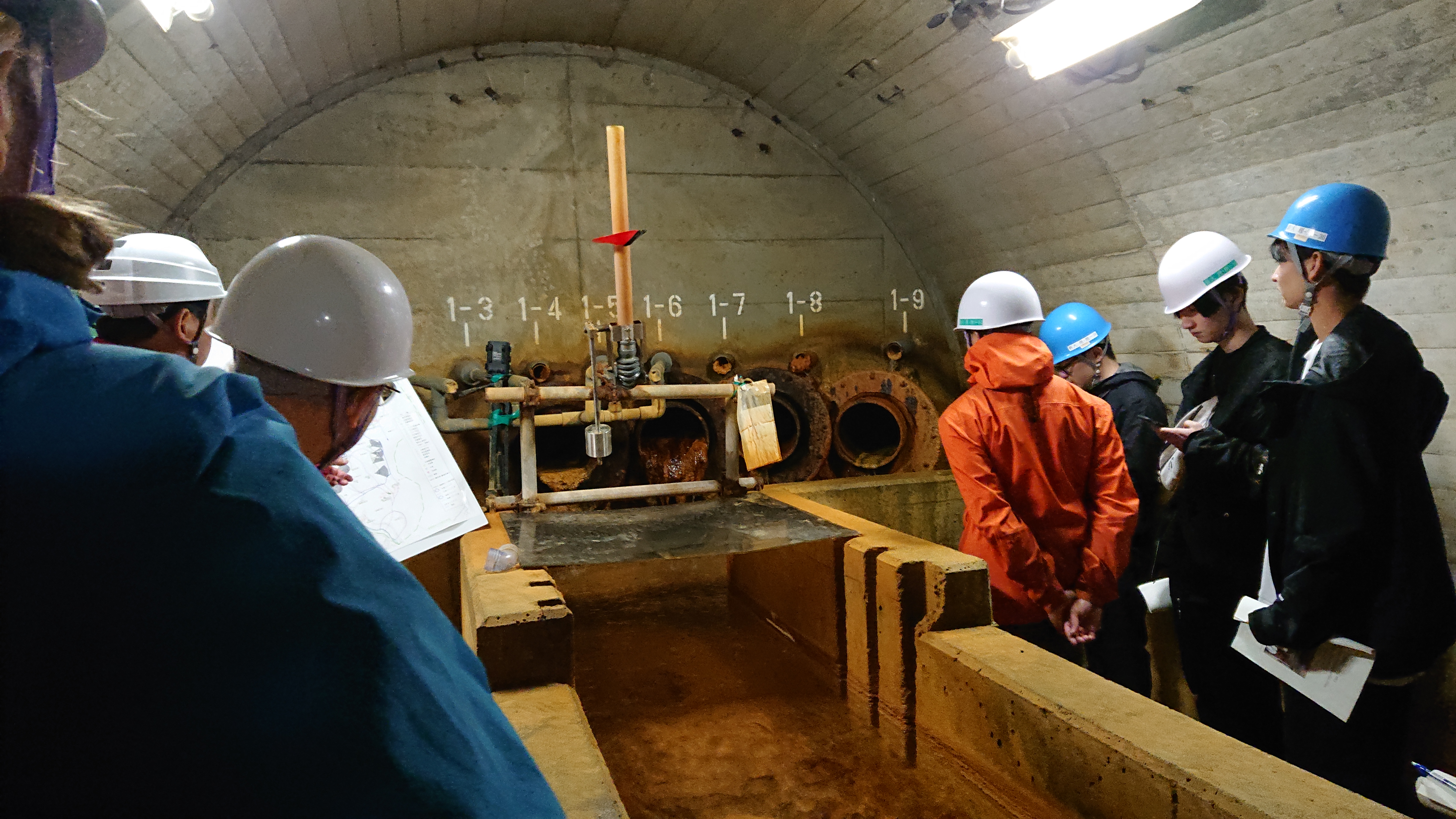 Visit to a drainage tunnel of Takisaka landslide area, Nishiaizu Town, Fukushima Prefecture. 
Comprehensive control measures have been implemented by the government.