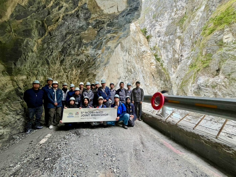 Joint survey team near the near the collapsed slope in the upper Taroko Gorge