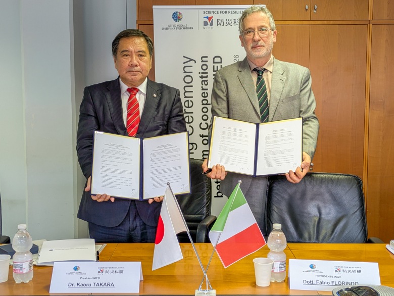 MoC signed by Dr. Kaoru Takara, President of NIED and Dr. Fabio Florindo, President of INGV