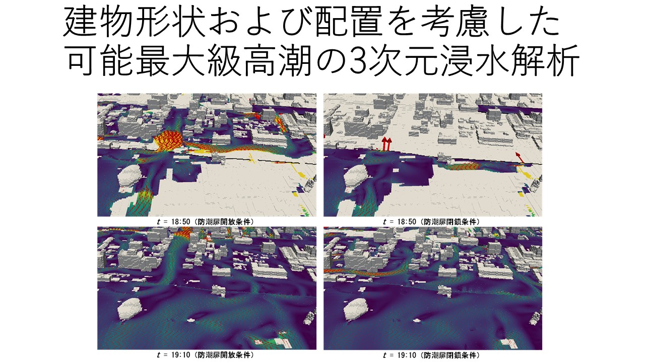 建物形状および配置を考慮した可能最大級高潮の3次元浸水解析