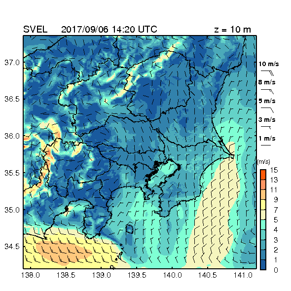 データ同化手法を用いた風の分布の解析例