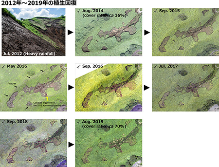 斜面崩壊地の植生の変化