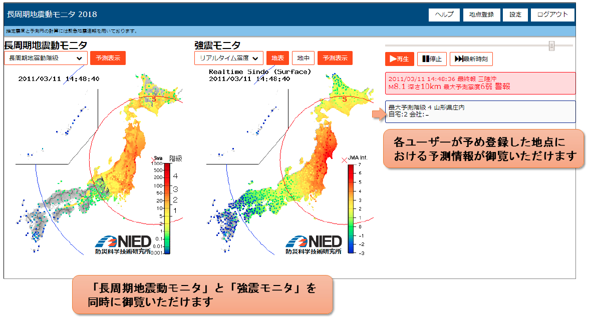 「長周期地震動モニタ 2018」のイメージ