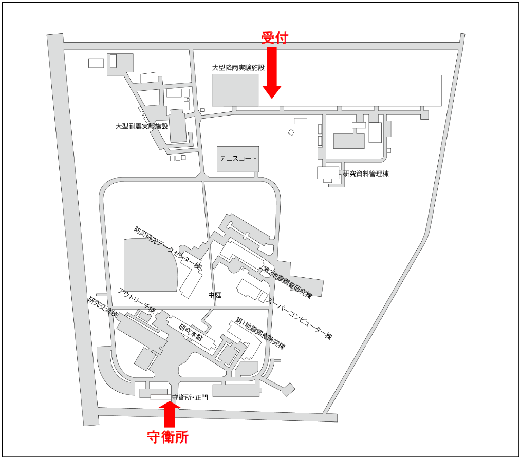 大型降雨実験施設までの地図