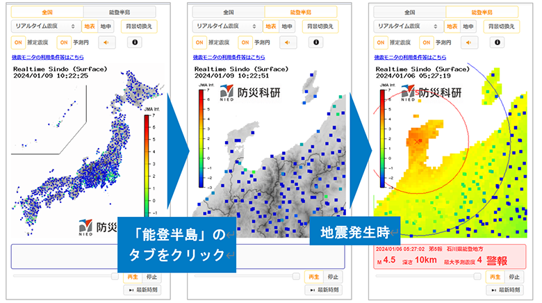 強震モニタ画面