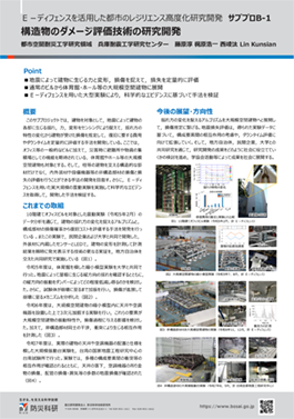 Ｅ－ディフェンスを活⽤した都市のレジリエンス⾼度化研究開発　サブプロB-1 構造物のダメージ評価技術の研究開発