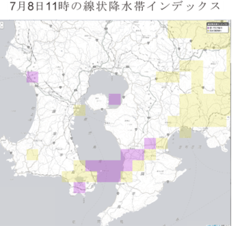 線状降水帯インデックスと実際の雨の分布図