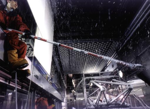 Simulation of snow accretion on the real train pantograph.