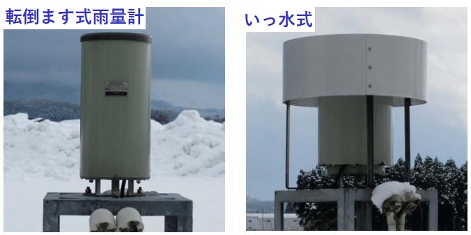 左側は転倒ます式雨量計　右側は溢水式雨量計