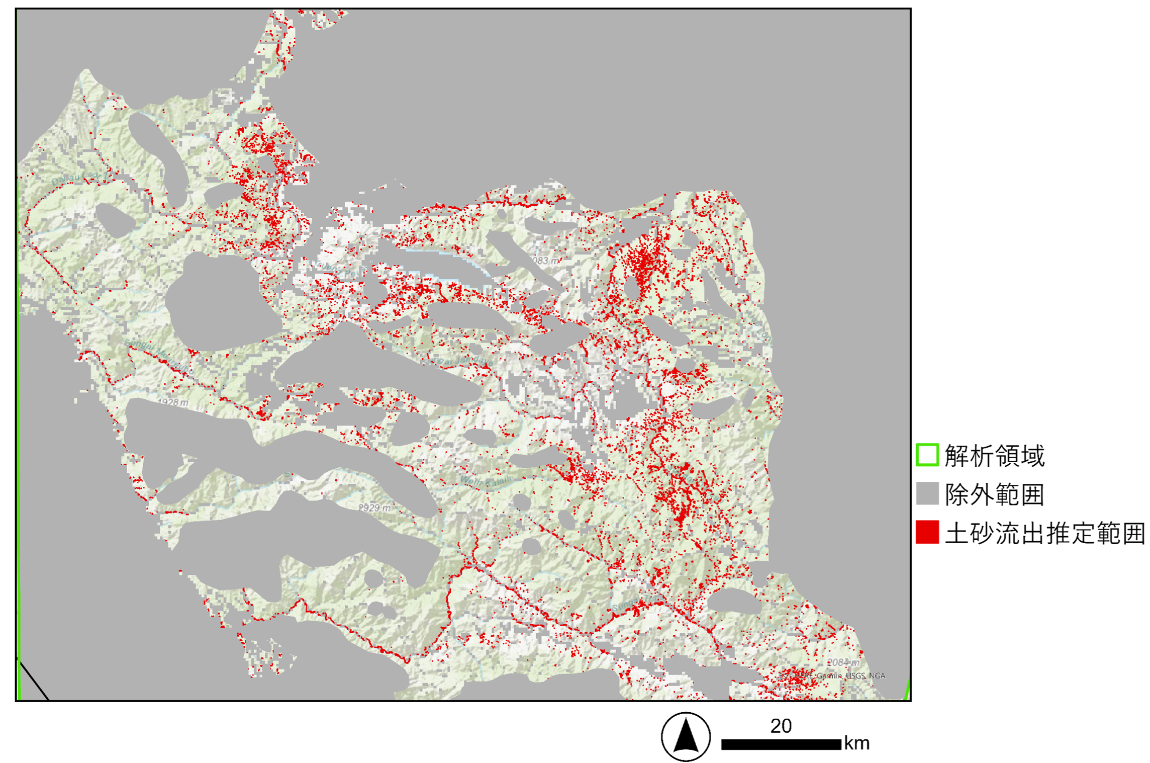 図１：土砂流出範囲の推定結果